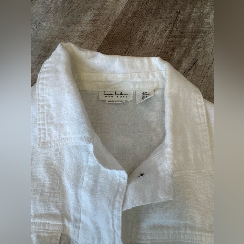 Nicole Miller 100% Linen White Button-Up Jacket, Like New - Picture 4 of 11